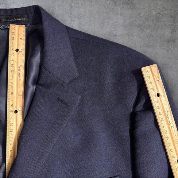 Ralph Lauren Men's 46R Navy Wool Blend Blazer Sport Coat 2-Button Jacket Plaid - Picture 9 of 15